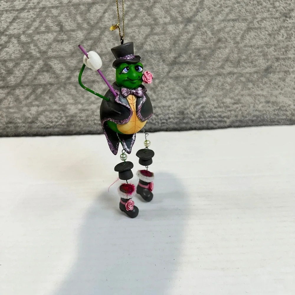 Whimsical Turtle Ornament Top Hat Tuxedo Rose Dapper Gentleman‎ Hanging Decor